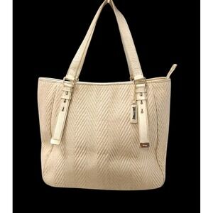 Calvin Klein Womens Tote Bag Gold Chevron Leather Trim Large Shoulder